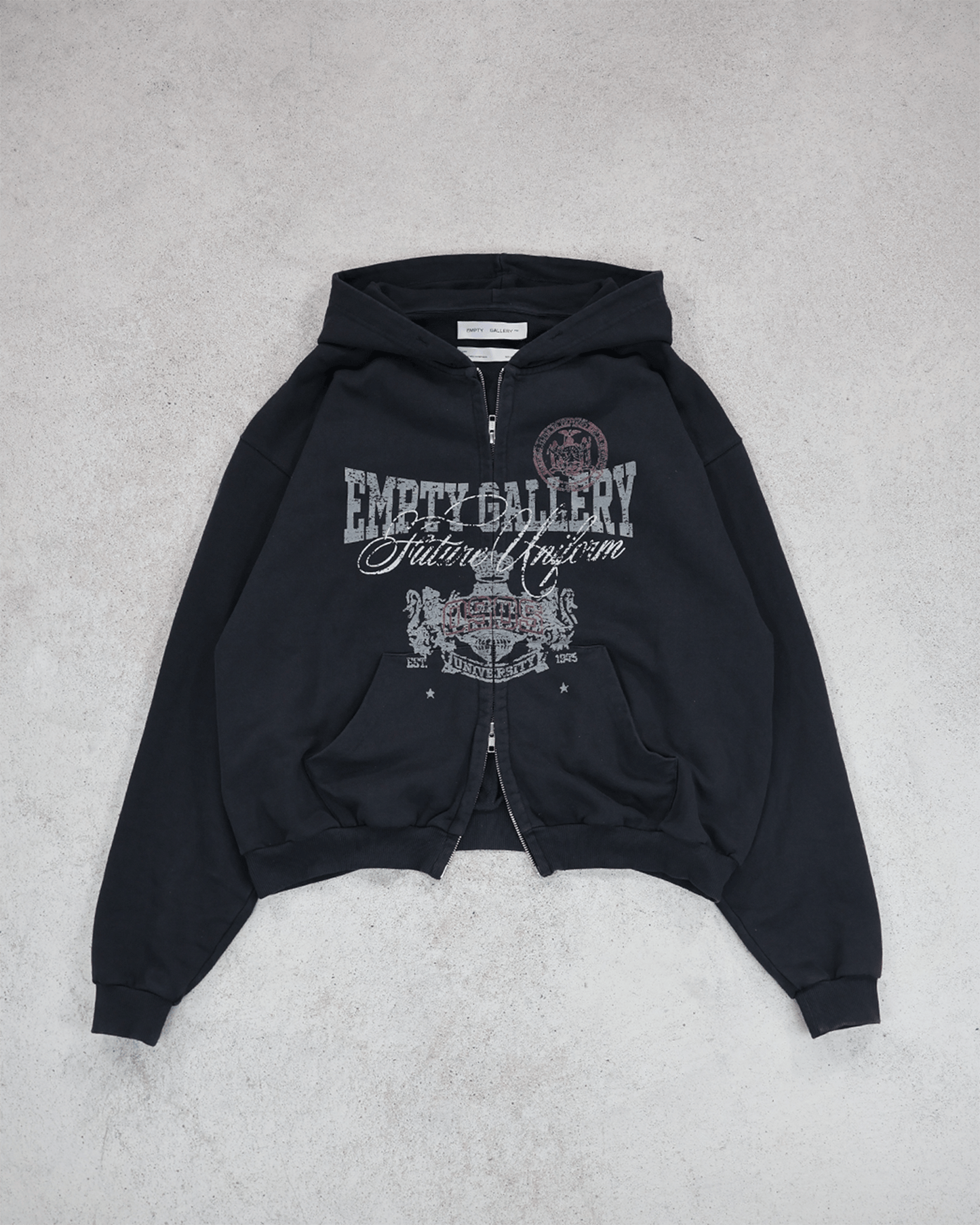 WASHED BLACK GRAPHIC ZIP-HOODIE