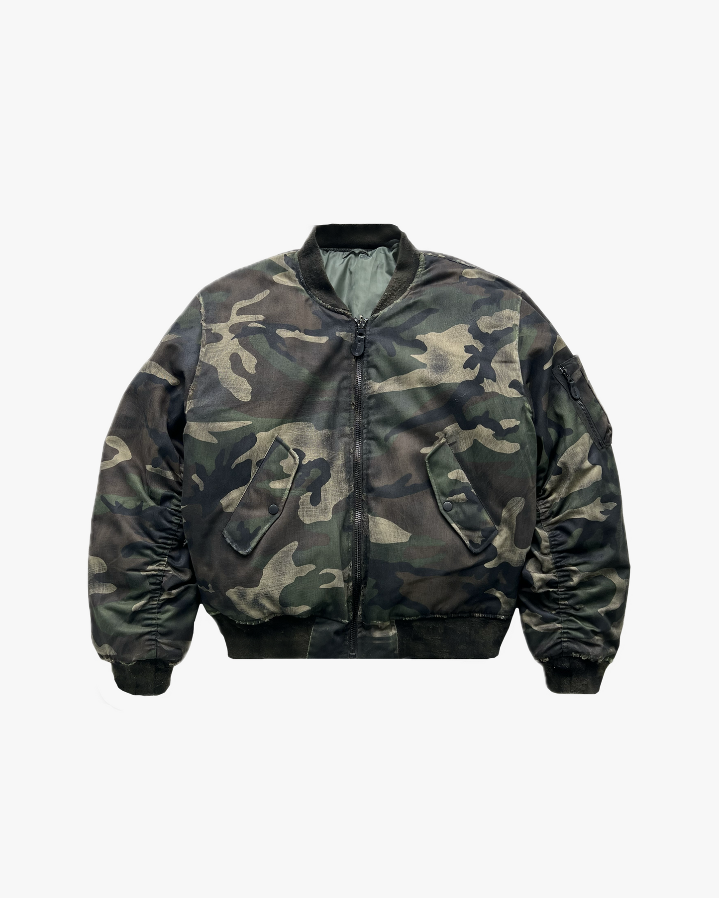 AGED CAMO BOMBER JACKET