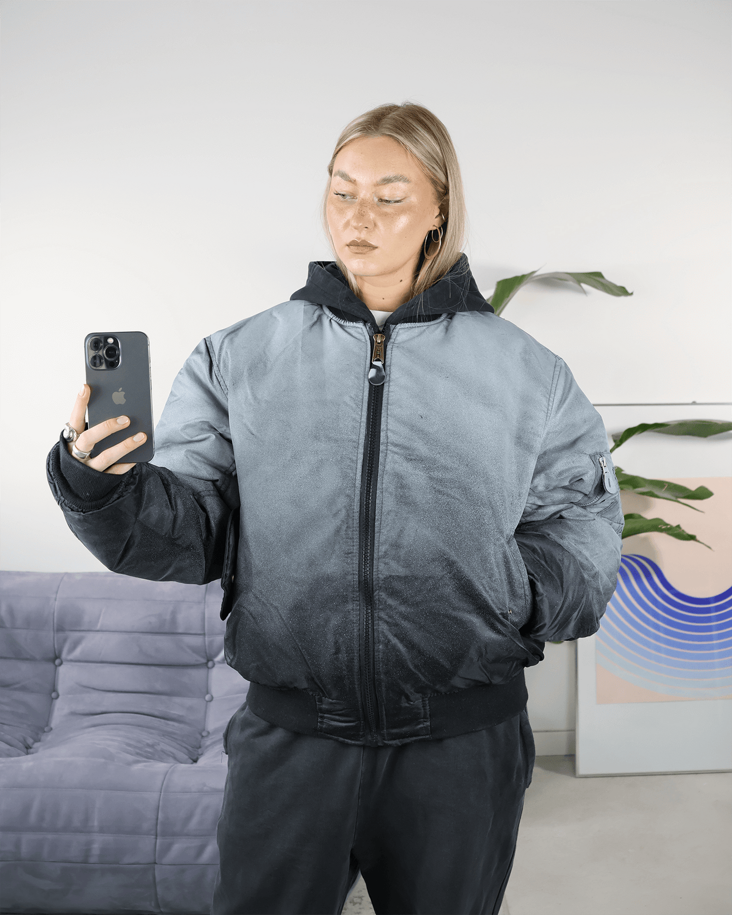 GREY GRADIENT BOMBER JACKET