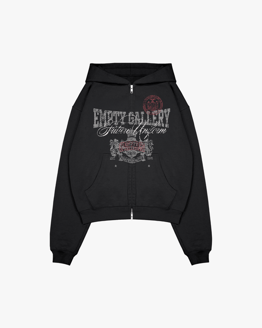 WASHED BLACK GRAPHIC ZIP-HOODIE