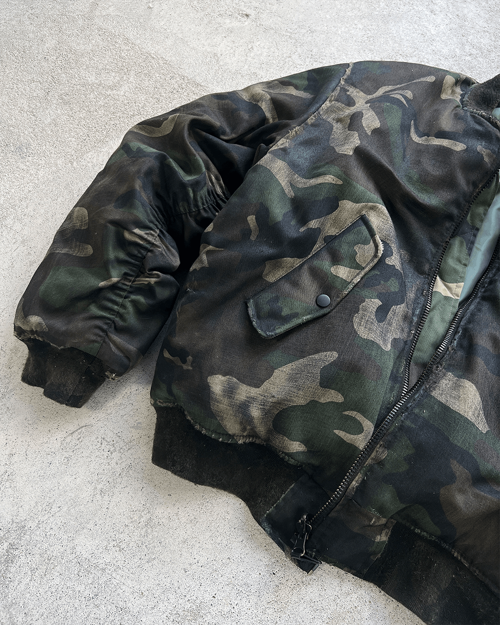 AGED CAMO BOMBER JACKET