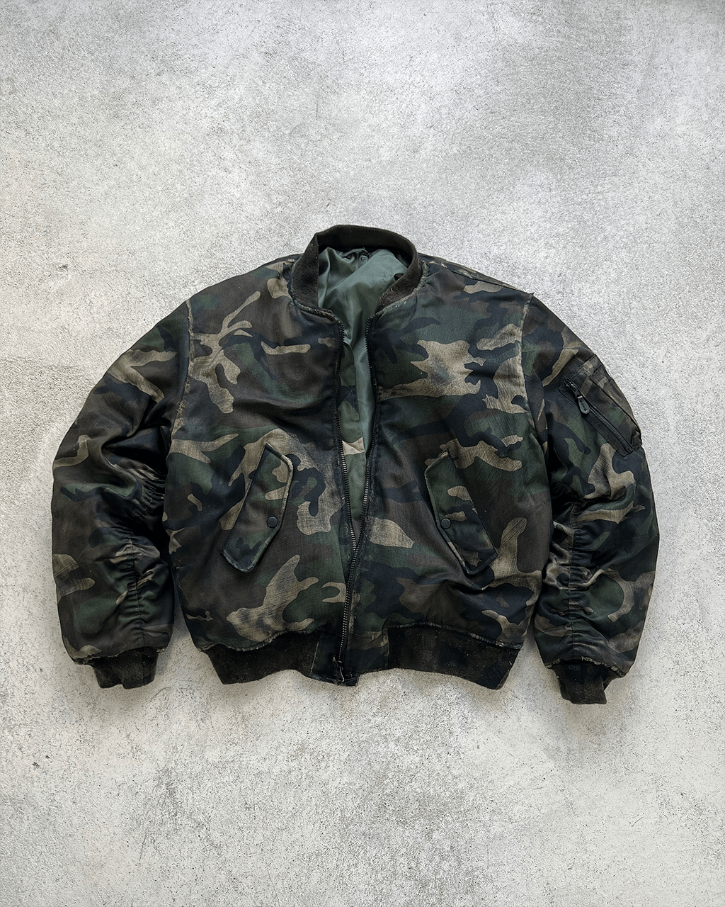 AGED CAMO BOMBER JACKET