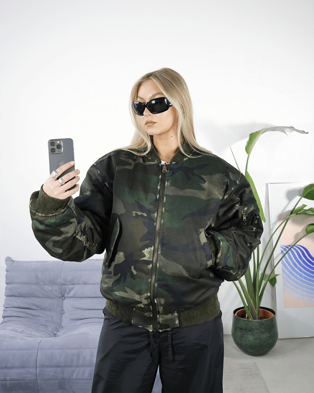 AGED CAMO BOMBER JACKET